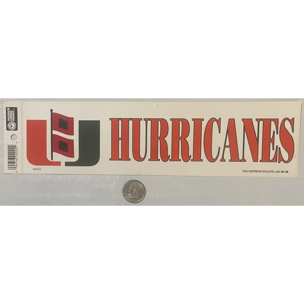 Vintage 1980s Miami Hurricanes Bumper Sticker Cane 🏈 Memorabilia of Glory Days! Collectibles and Antique Gifts Home