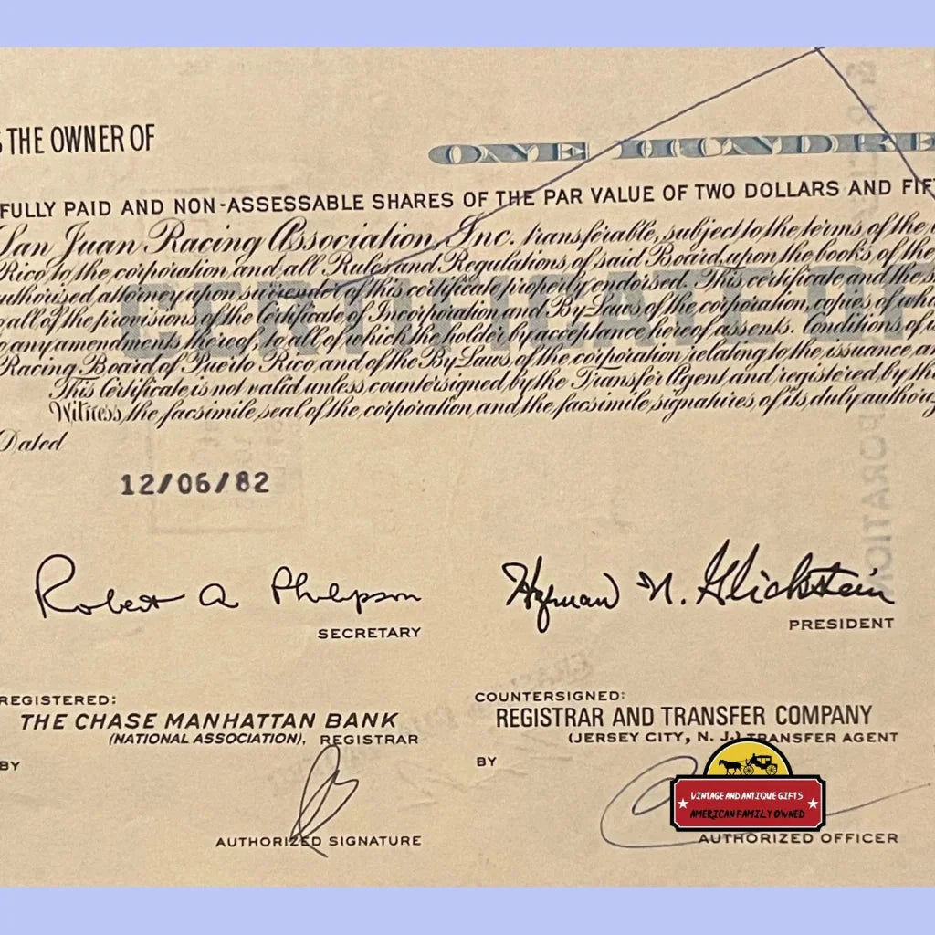 Vintage 1980s San Juan Horse Racing Stock Certificate 100 Shares Coca Cola Coke Advertisements Shares: