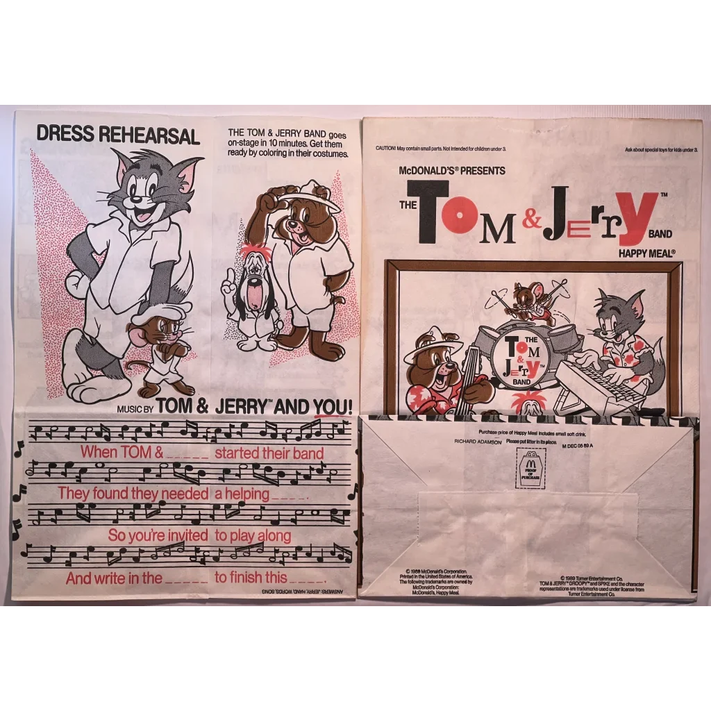 Vintage 1980s 💖 Tom and Jerry McDonald’s Happy Meal Bag Droopy Spike Too! Collectibles 80s & - Nostalgic Designs!