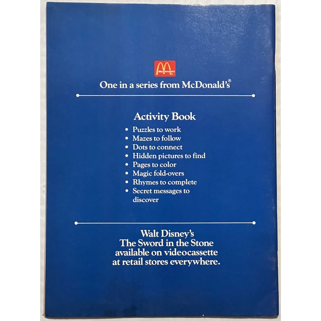 Vintage 1980s Walt Disney and McDonald’s Sword in the Stone Activity Book Collectibles Antique Collectible Items