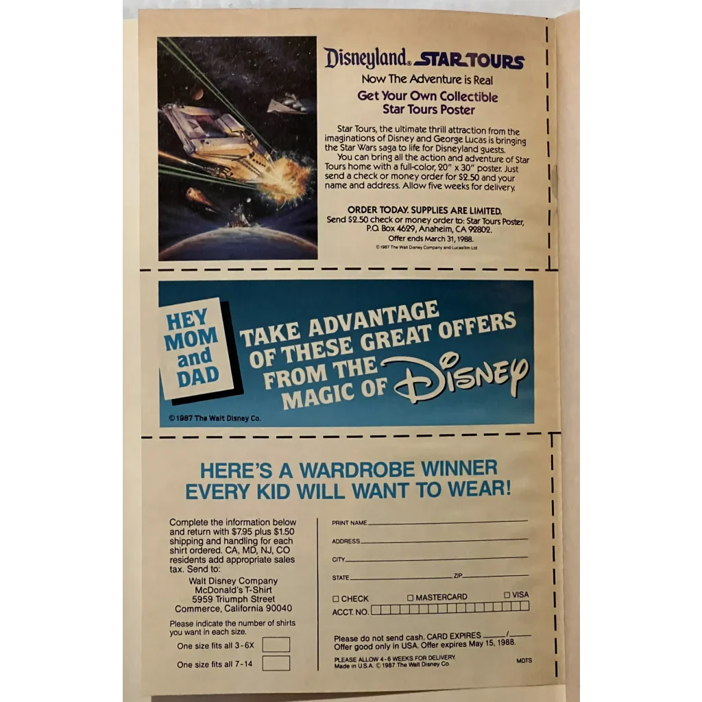 Vintage Disneyland Star Tours ad featured in Magical 80s Disney Stone Activity Book