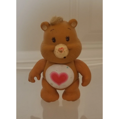 Vintage 1983 Tenderheart Bear PVC figure with heart belly on brown fur