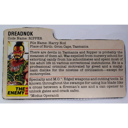 Vintage 1985 Hasbro Ripper Dreadnok action figure with file card