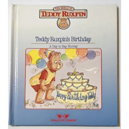 Vintage 1985 Teddy Ruxpin birthday book with colorful cake cover