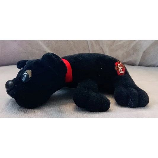 Vintage 1986 Pound Puppies Newborns black puppy toy with red collar