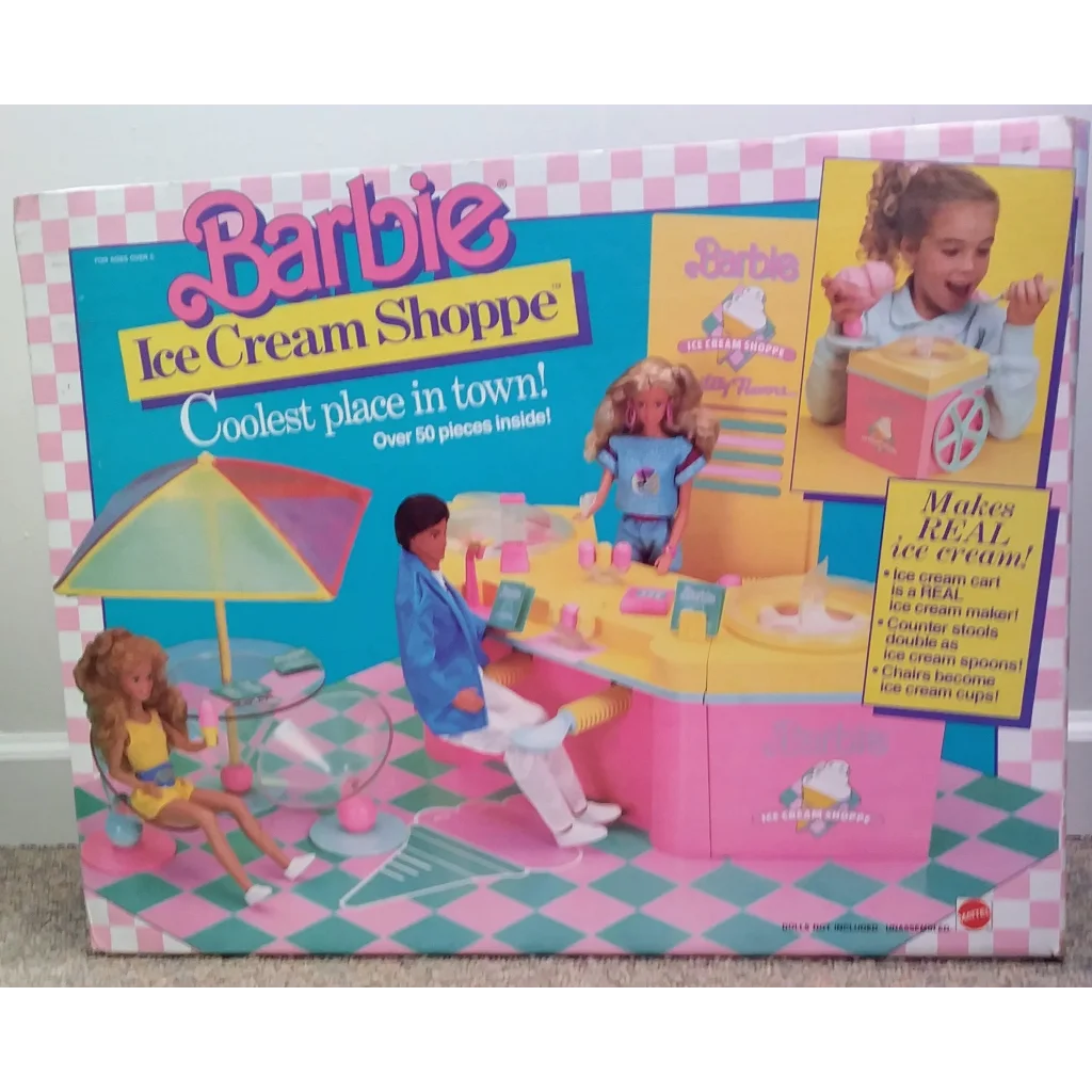 Vintage 1987 Barbie Ice Cream Shoppe Playset with pink accents