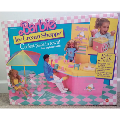 Vintage 1987 Barbie Ice Cream Shoppe Playset with pink accents