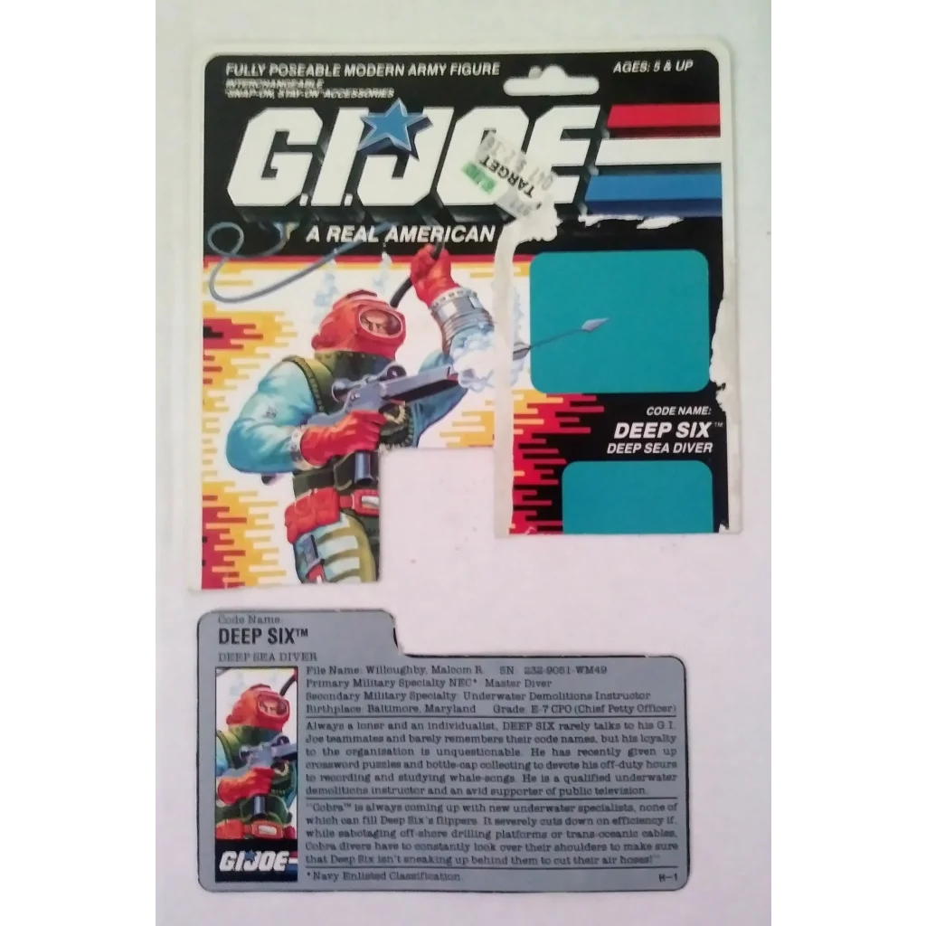 Vintage 1989 GI Joe action figure Deep Six as deep sea diver in red blue gear with gun