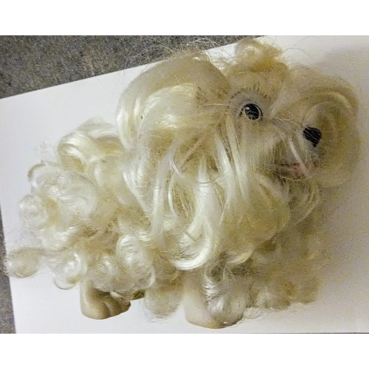 Vintage 1989 Hasbro Sweetie Pups Schnauzer toy with white curly wig