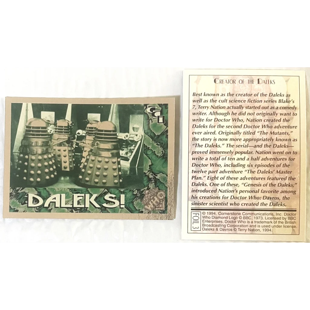 Vintage 1990s Doctor Who Daleks! Trading Card 3 Terrorizing the Dr Since 1963! Collectibles and Antique Gifts Home page