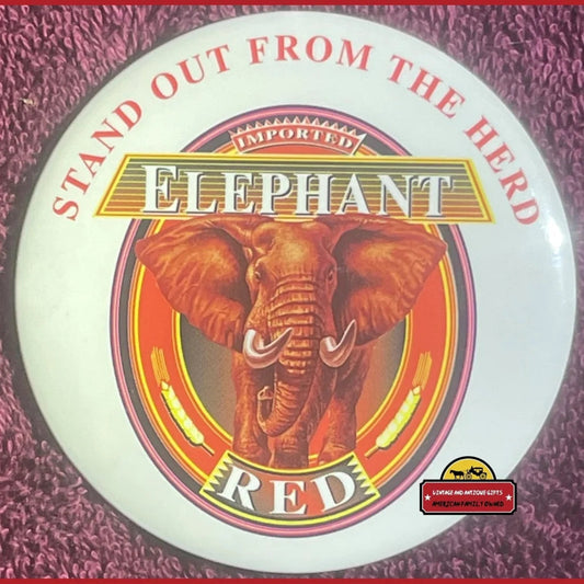 Rare Vintage 1990s Elephant Red Beer Pin Stand Out From The Herd - Advertisements - Antique And Alcohol Memorabilia.