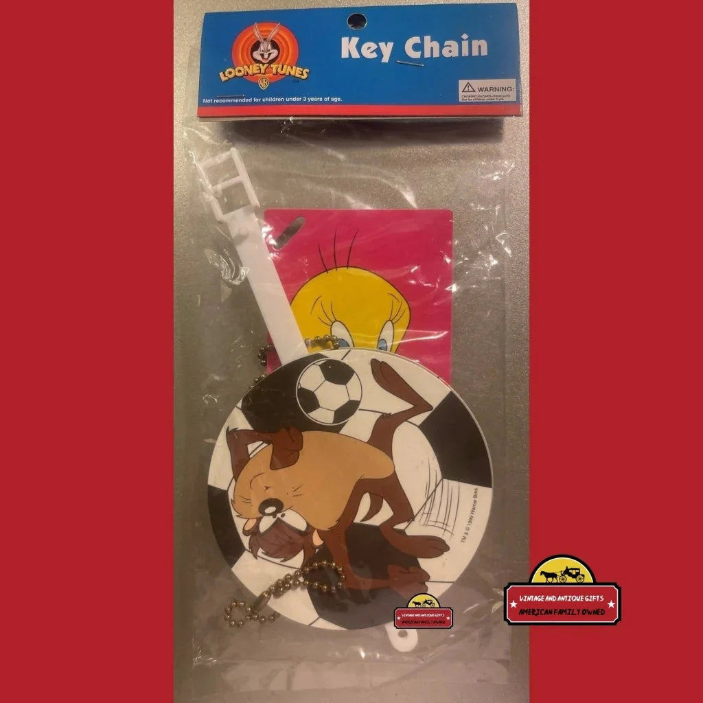 Looney Tunes keychain with Tweety Bird, Tasmanian Devil, and a soccer ball design