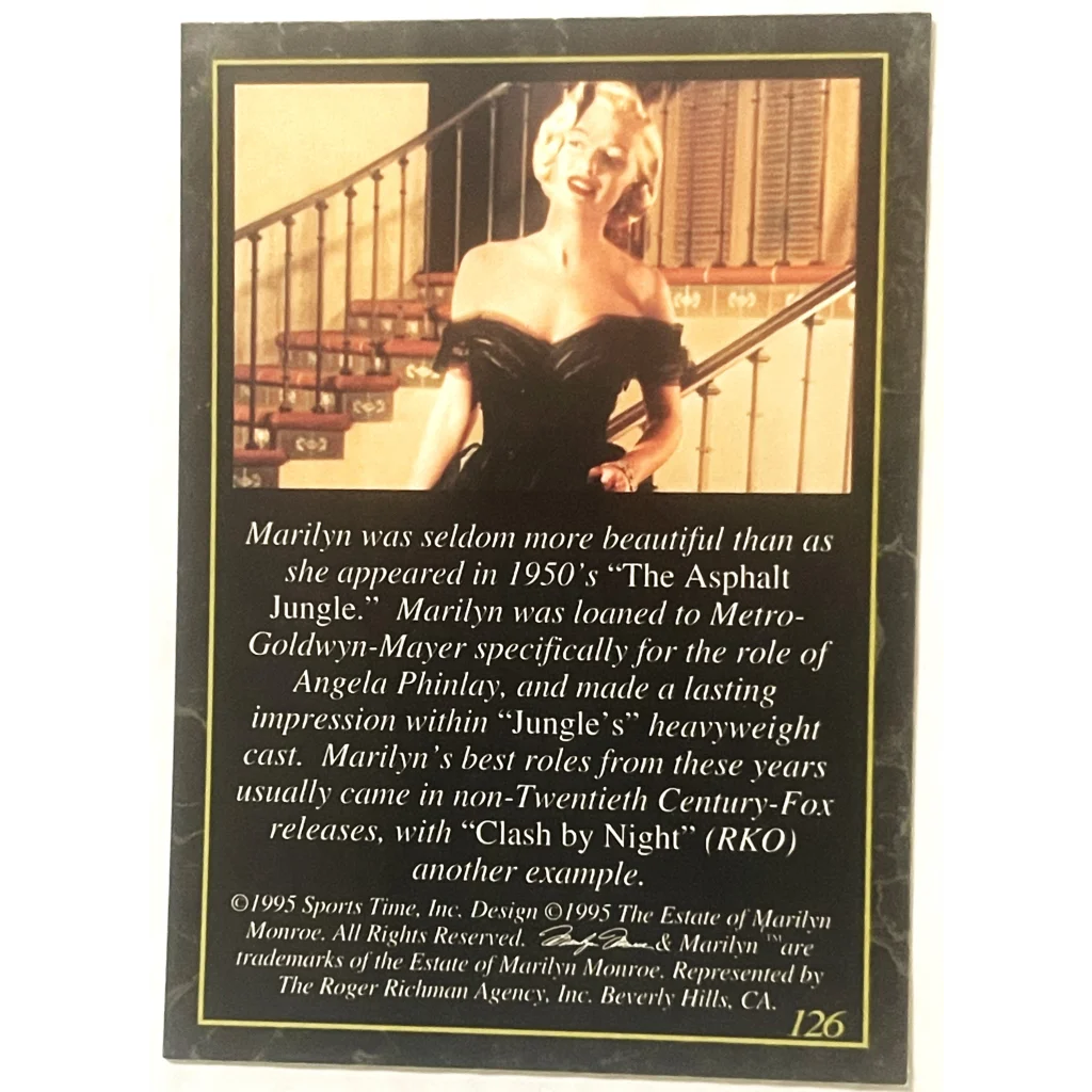 Vintage 1990s Marilyn Monroe Collectible Card Number 126 by Sports Time Inc. Collectibles and Antique Gifts Home page