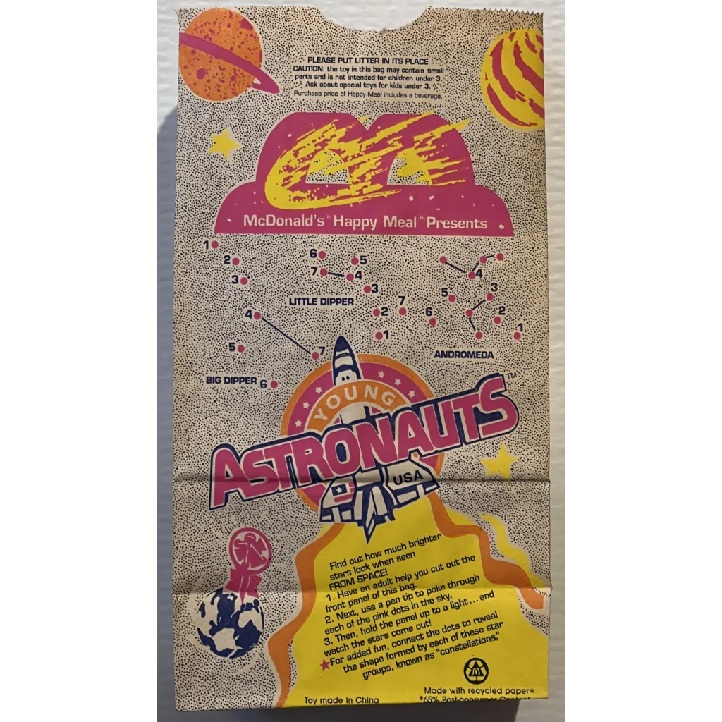 Vintage 1990s Mcdonald’s Happy Meal Bag Astronomy Astronauts Star Gazing - Collectibles - Antique Misc. And Memorabilia.