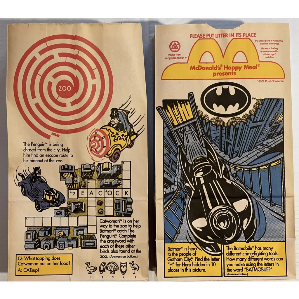 Vintage 1990s McDonald’s Happy Meal Bag Batman Batmobile DC Comics Collectibles Rare - &