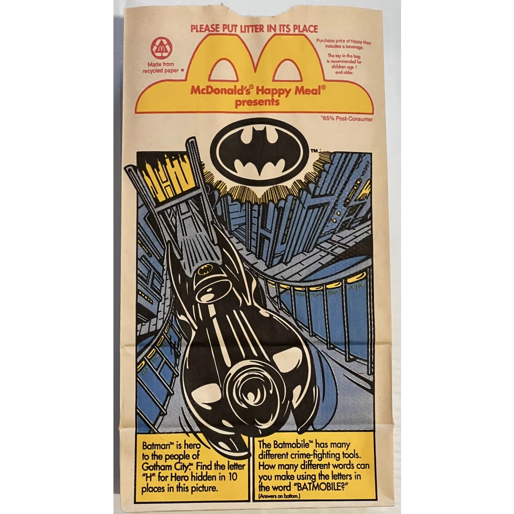 Vintage 1990s Mcdonald’s Happy Meal Bag Batman Batmobile Dc Comics - Collectibles - Antique Misc. And Memorabilia.