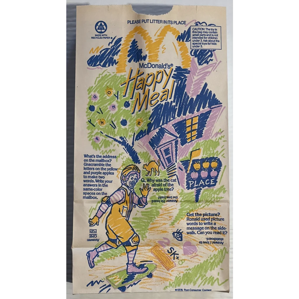 Vintage 1990s McDonald’s Happy Meal Bag Ronald Mcdonald Hamburglar Birdie Collectibles Antique Collectible Items