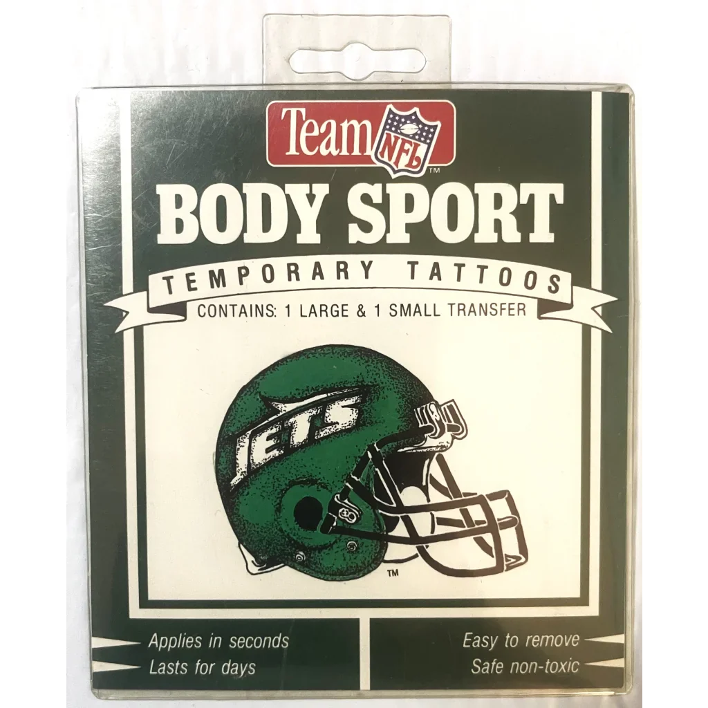 Vintage New York Jets temporary tattoos with a cool football helmet design for antique gifts