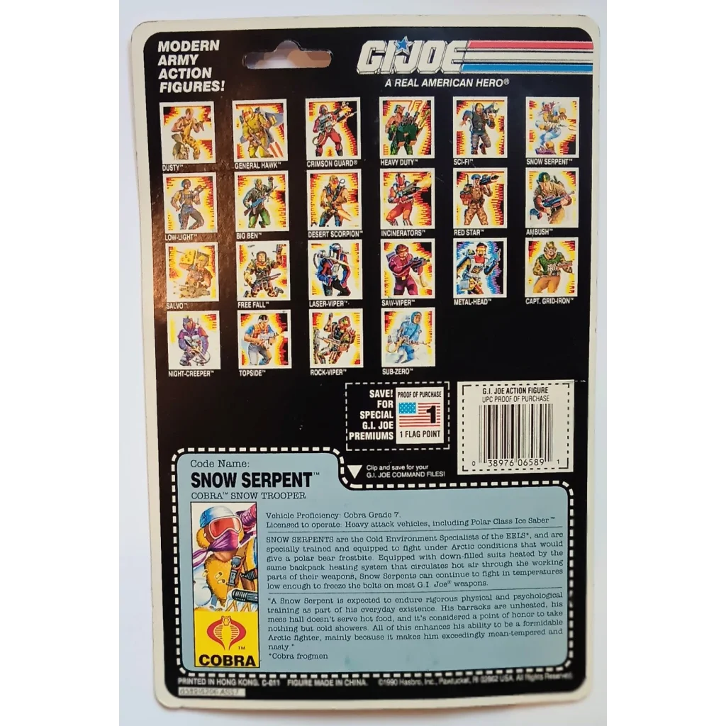 Vintage 1991 GI Joe Snow Serpent cobra action figure with camo and guns