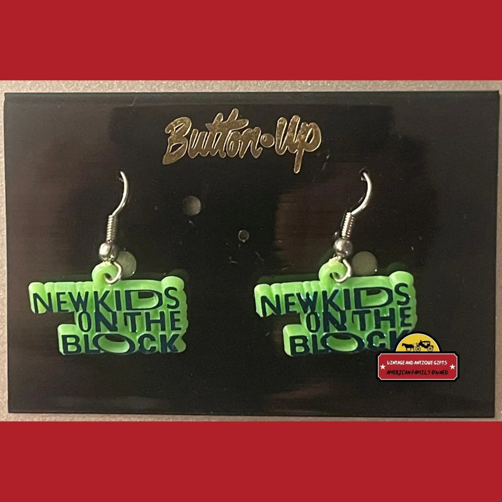 Vintage 1991 New Kids on The Block Earrings Boston MA NKOTB Green Advertisements Antique Collectible Items