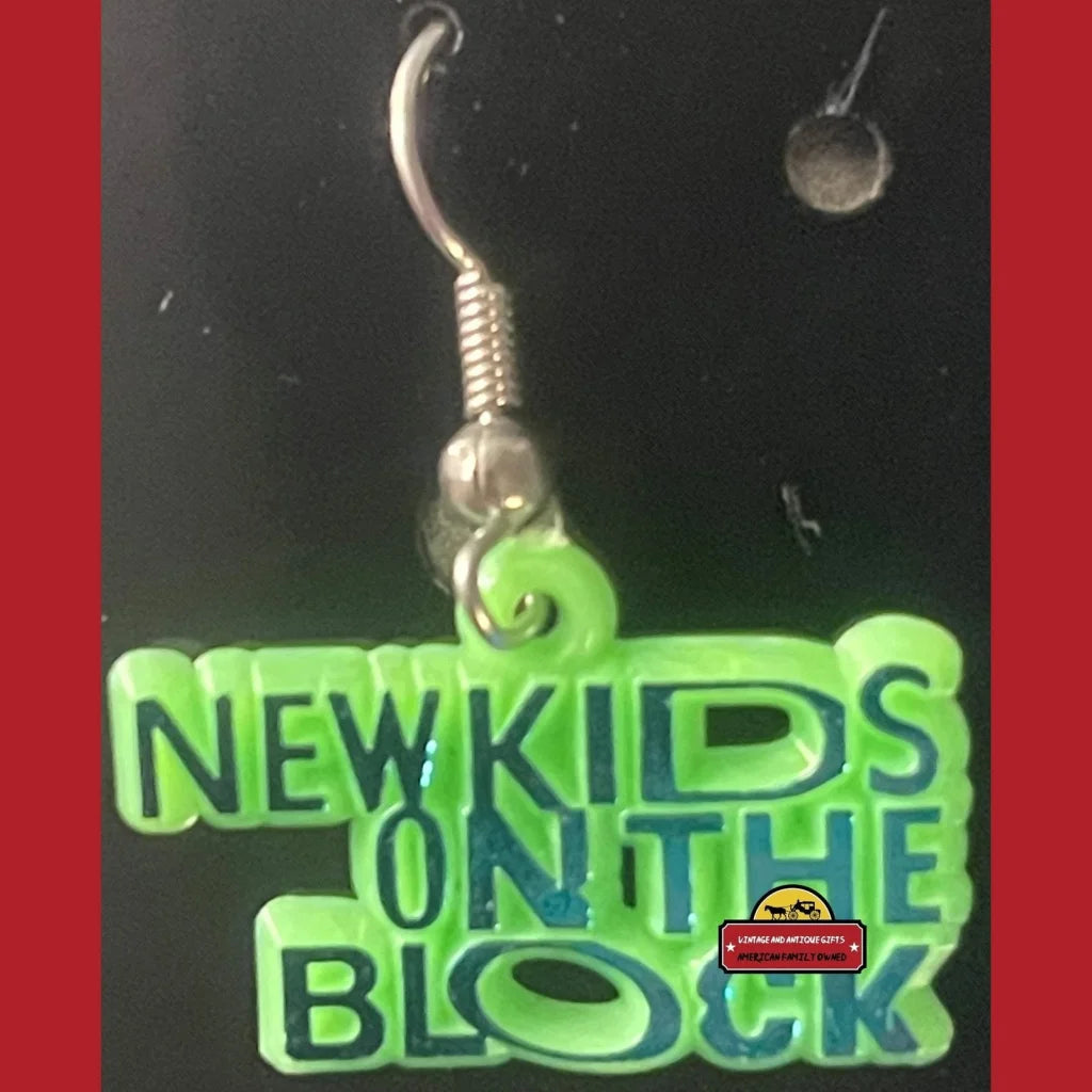 Vintage 1991 New Kids on The Block Earrings Boston MA NKOTB Green Advertisements Antique Collectible Items