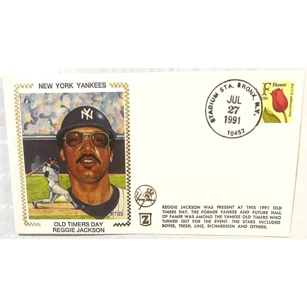 Vintage 1991 Reggie Jackson Embossed Stamped Envelope NY Yankees Tribute Bronx Collectibles and Antique Gifts Home page
