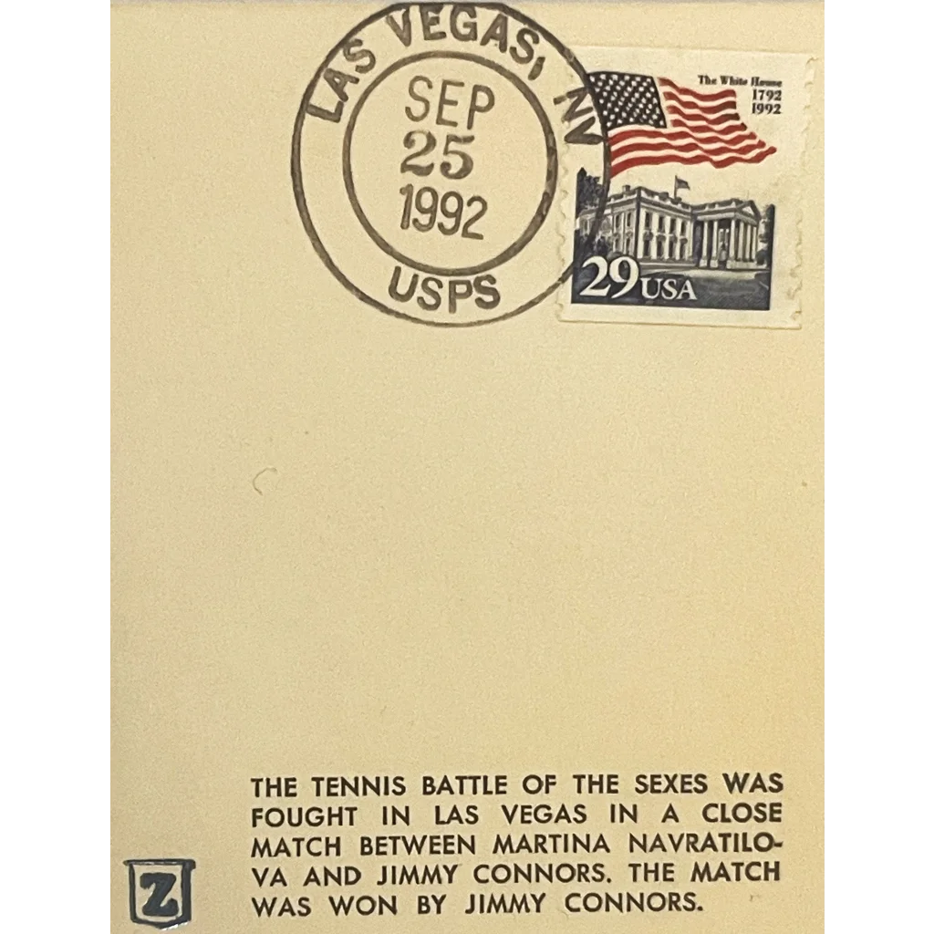 Vintage 1992 Battle of the Sexes Embossed Stamped Envelope Navratilova - Connors Collectibles and Antique Gifts Home