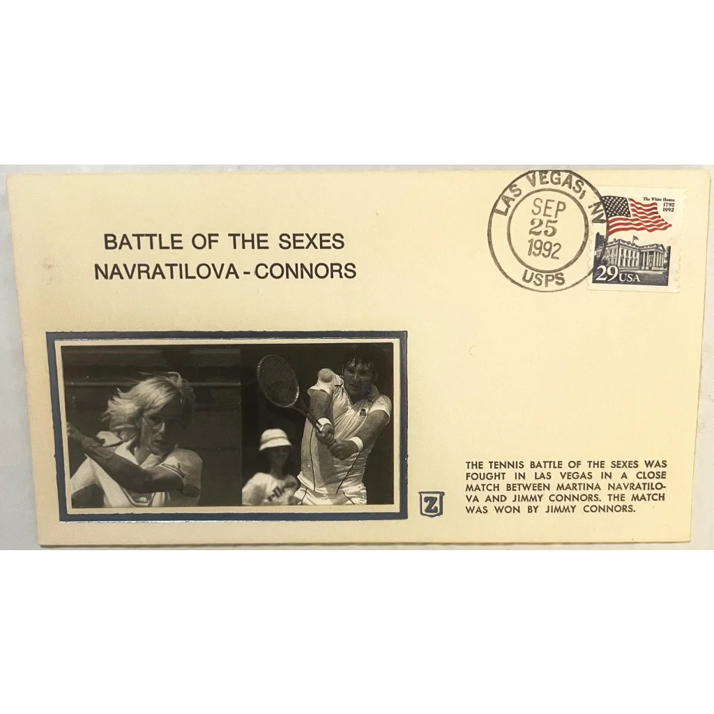 Vintage 1992 Battle of the Sexes Embossed Stamped Envelope Navratilova - Connors Collectibles Antique Collectible Items