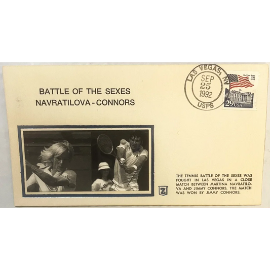 Vintage 1992 Battle of the Sexes Embossed Stamped Envelope Navratilova - Connors Collectibles Rare - Iconic Tennis