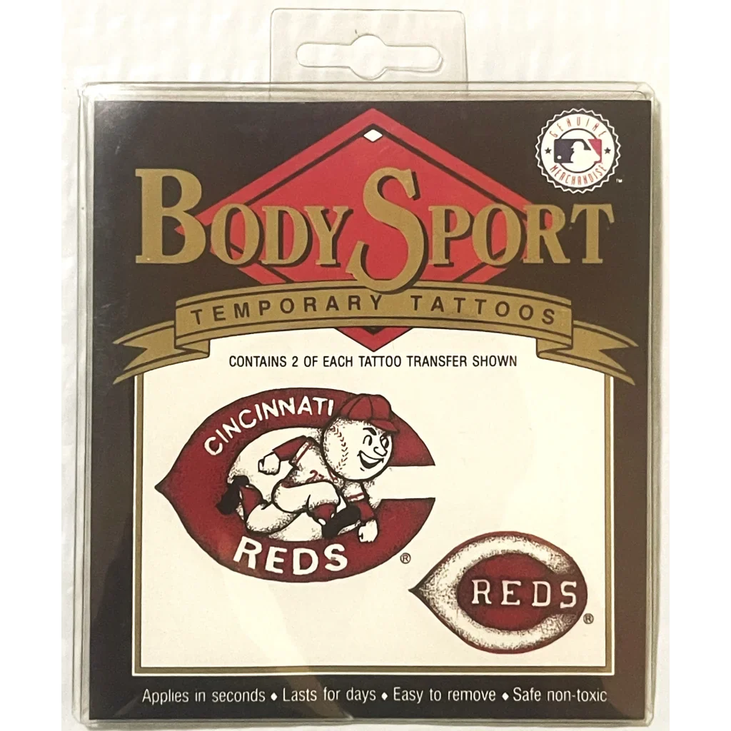 Vintage 1992 Reds temporary tattoos featuring team logos for MLB collectors