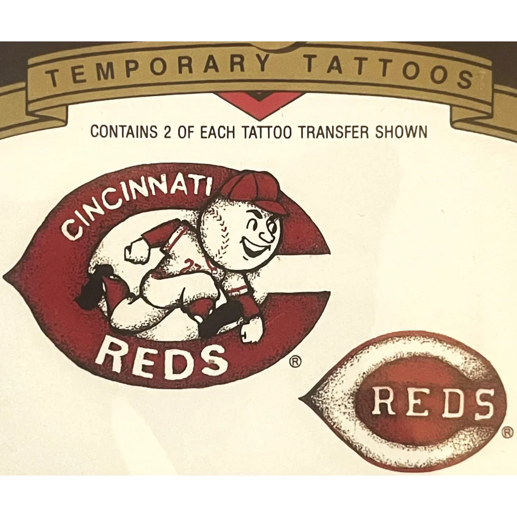 Vintage 1992 Reds Temporary Tattoos set for MLB collectors featuring team logos