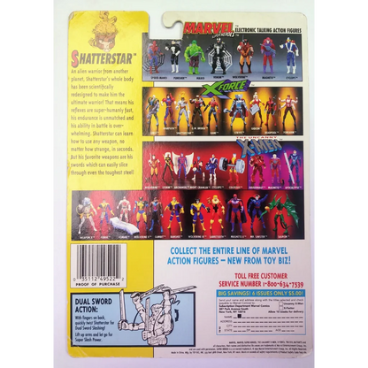 Vintage 1992 Shatterstar X-Force action figure in black silver armor with dual swords