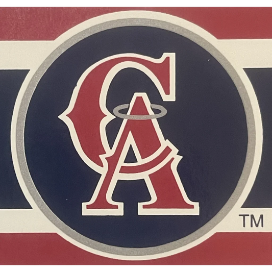 California Angels logo with interlocking CA letters on a navy blue bumper sticker