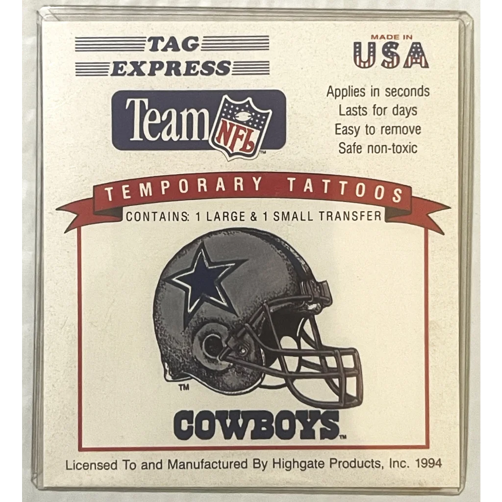 Vintage 1994 🏈 NFL Dallas Cowboys Temporary Tattoos America’s Team Memorabilia! Collectibles and Antique Gifts