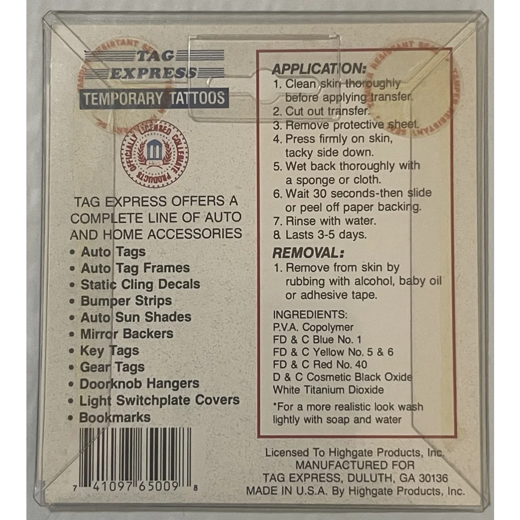 Vintage 1994 NCAA College Football 🏈 Georgia Bulldogs 🏆 Temporary Tattoos Collectibles and Antique Gifts Home