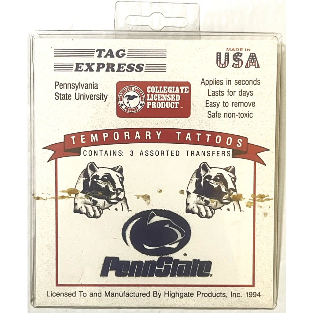 Vintage 1994 🏈 NCAA College Football Penn State Nittany Lions Temporary Tattoos Collectibles Antique Collectible Items |