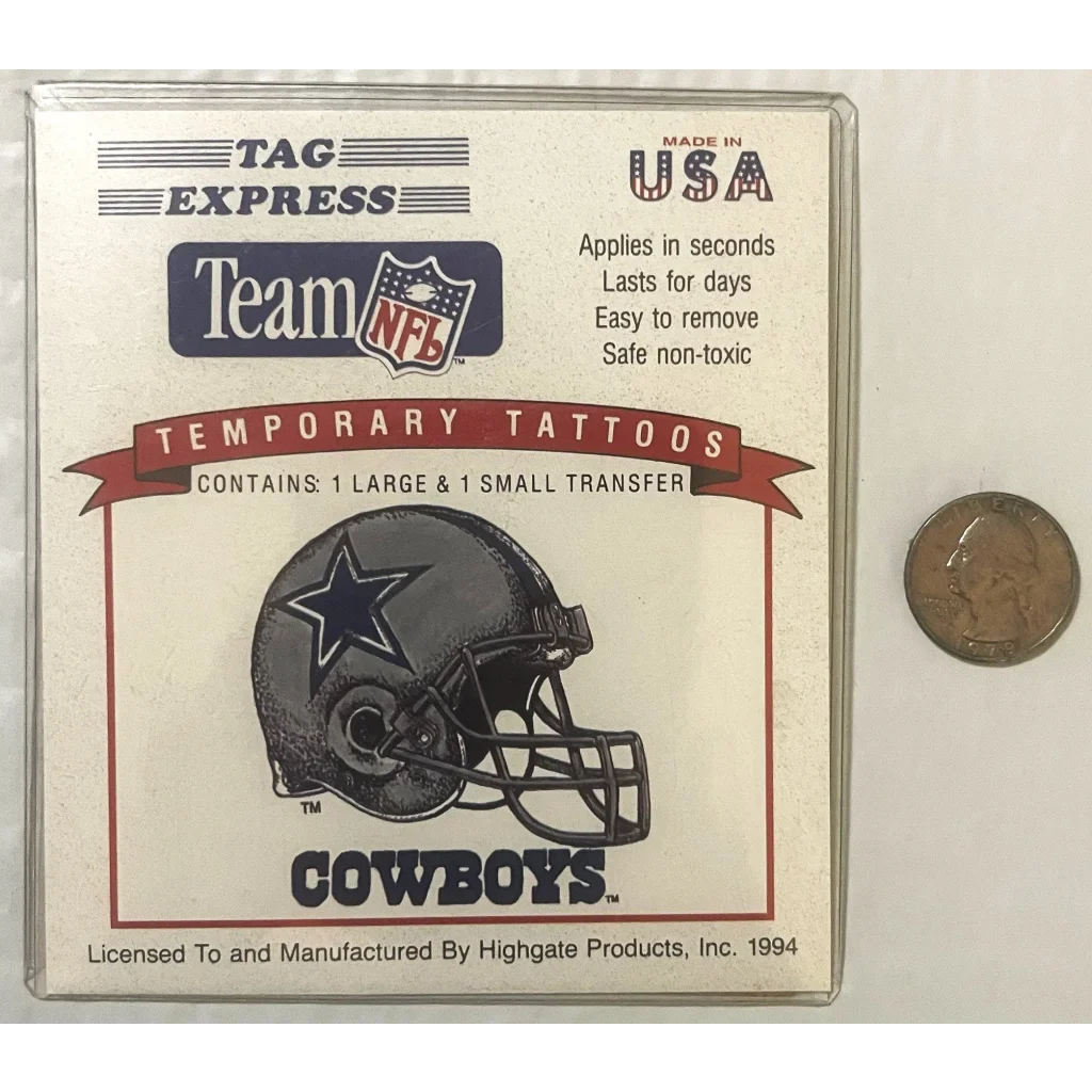 Vintage 1994 🏈 NFL Dallas Cowboys Temporary Tattoos America’s Team Memorabilia! Collectibles Tattoos: Unopened