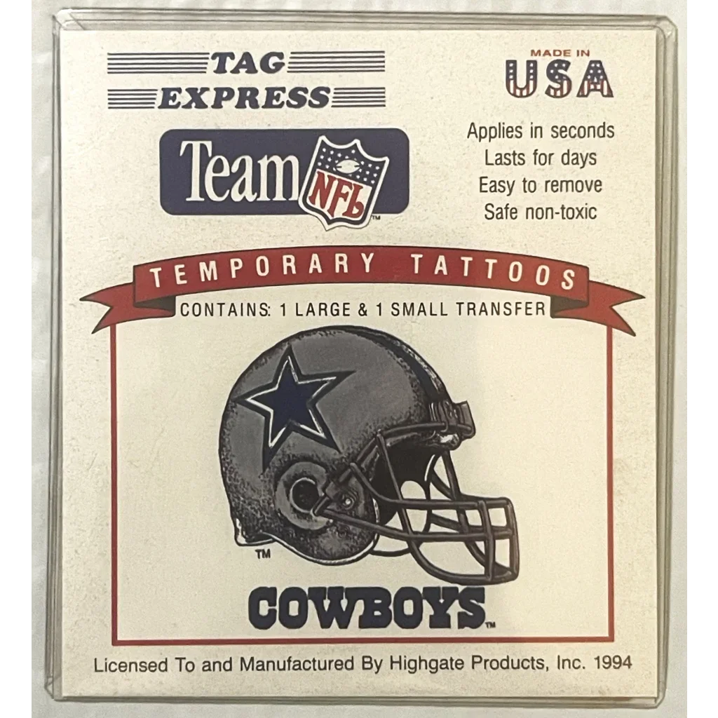 Vintage 1994 🏈 NFL Dallas Cowboys Temporary Tattoos America’s Team Memorabilia! Collectibles Tattoos: Unopened