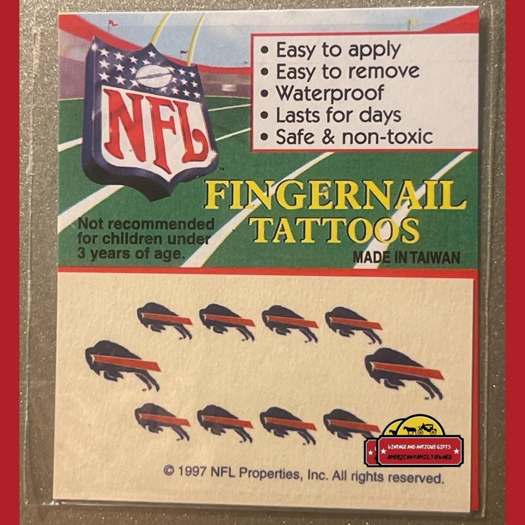 Vintage 1997 Nfl Fingernail Tattoos Buffalo Bills It’s Football Season!!! - Advertisements - Antique Misc. Collectibles