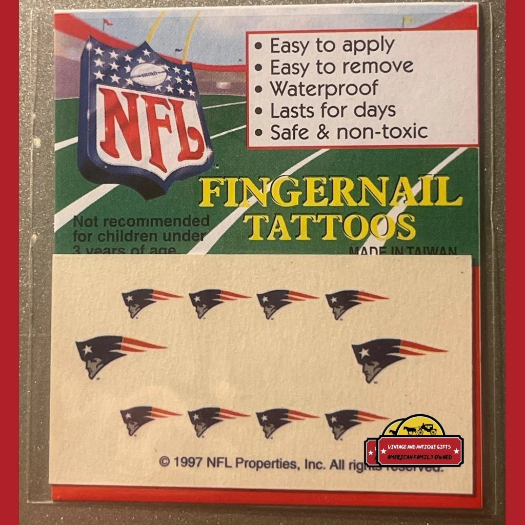 Vintage 1997 NFL Fingernail Tattoos New England Patriots It’s Football Season!!! Advertisements Antique Collectible