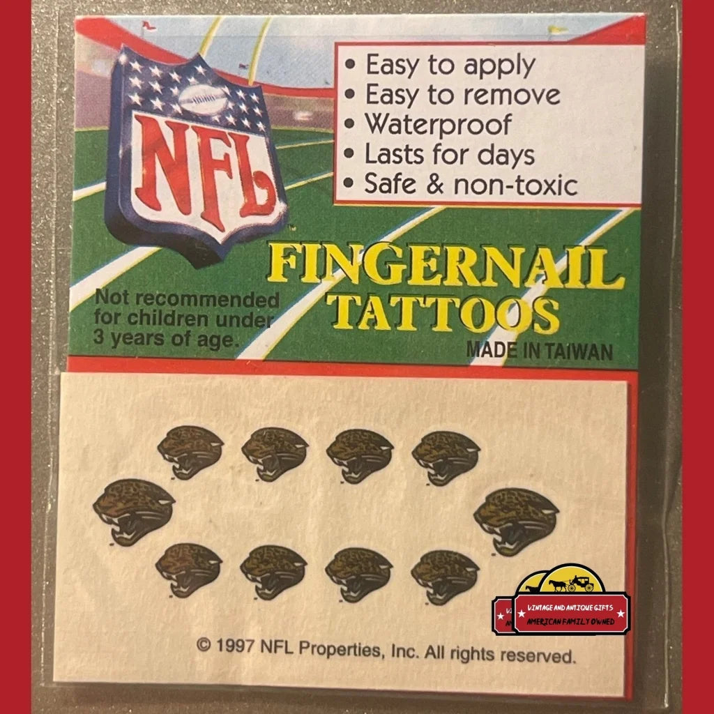 Vintage 1997 NFL Fingernail Tattoos Jacksonville Jaguars It’s Football Season!!! Advertisements Antique Collectible