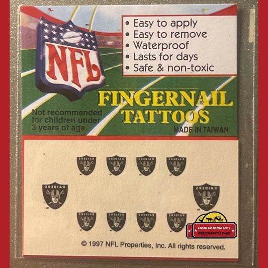 Vintage 1997 NFL Fingernail Tattoos Oakland Las Vegas Raiders It’s Football Season!!! Advertisements Antique