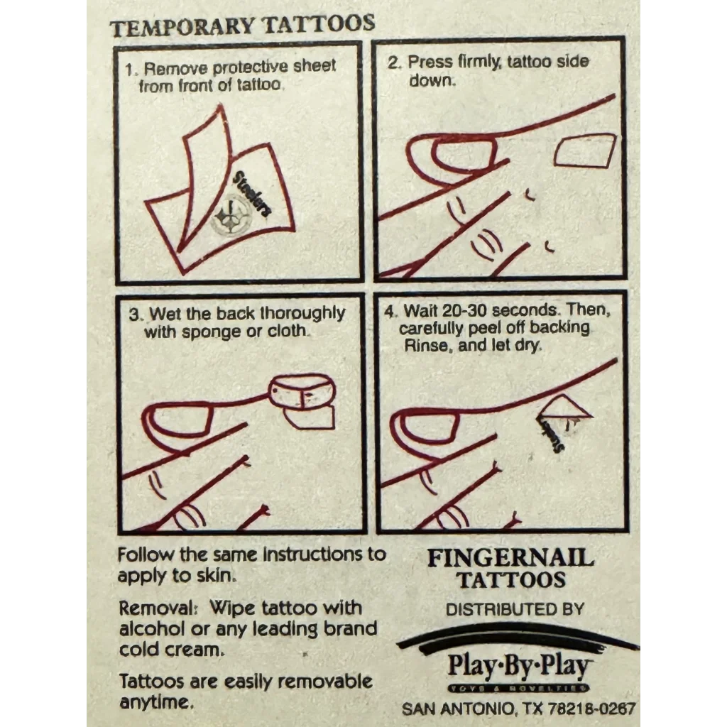 Instructions for applying Vintage Chicago Bears NFL fingernail tattoos in four steps