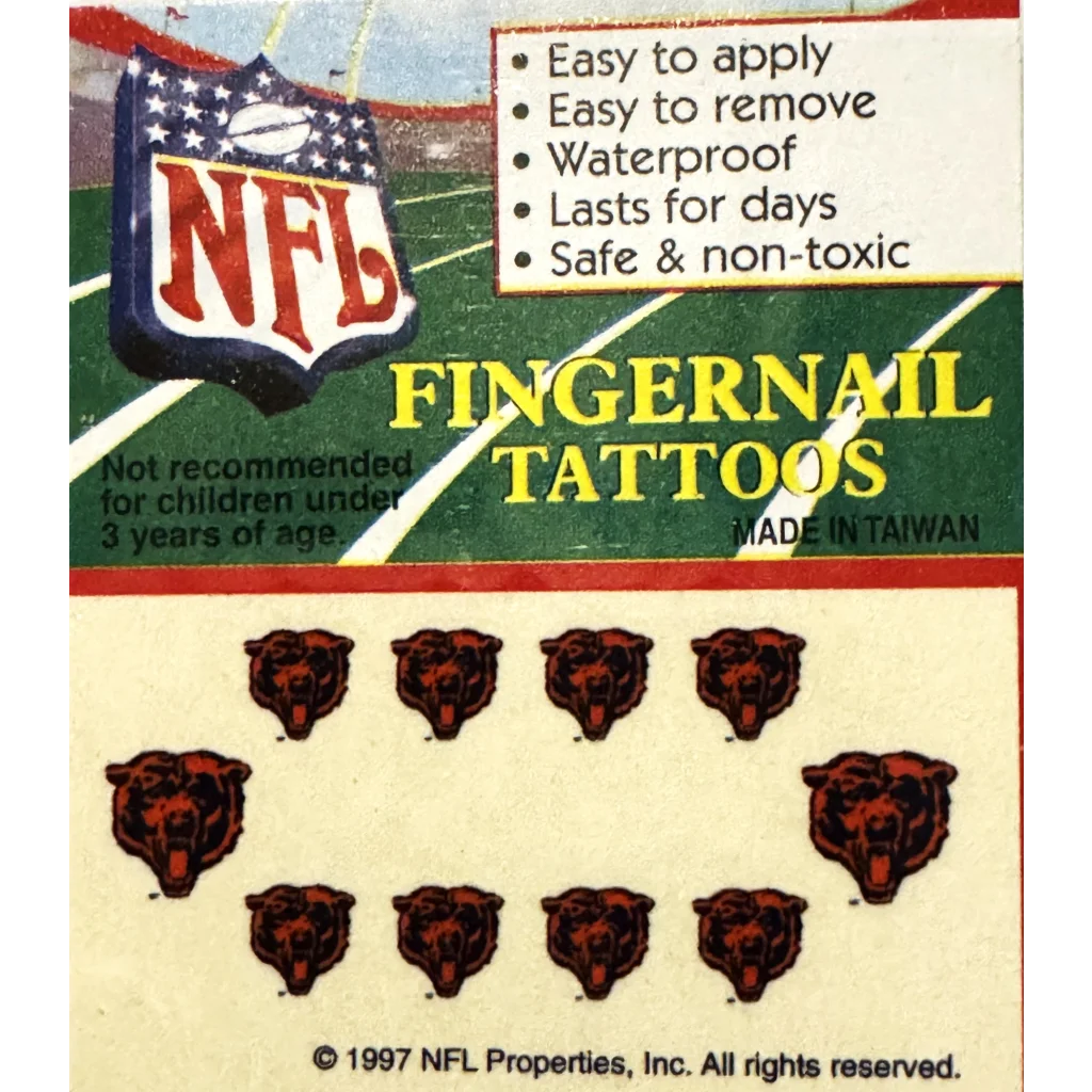 NFL Fingernail Tattoos featuring Chicago Bears logos for stylish fan flair