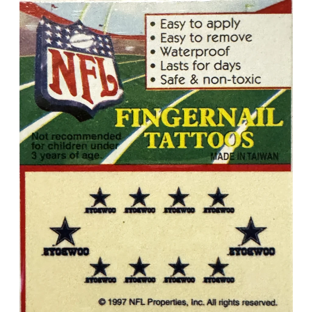 NFL fingernail tattoos featuring Dallas Cowboys logo and stars in a fun package