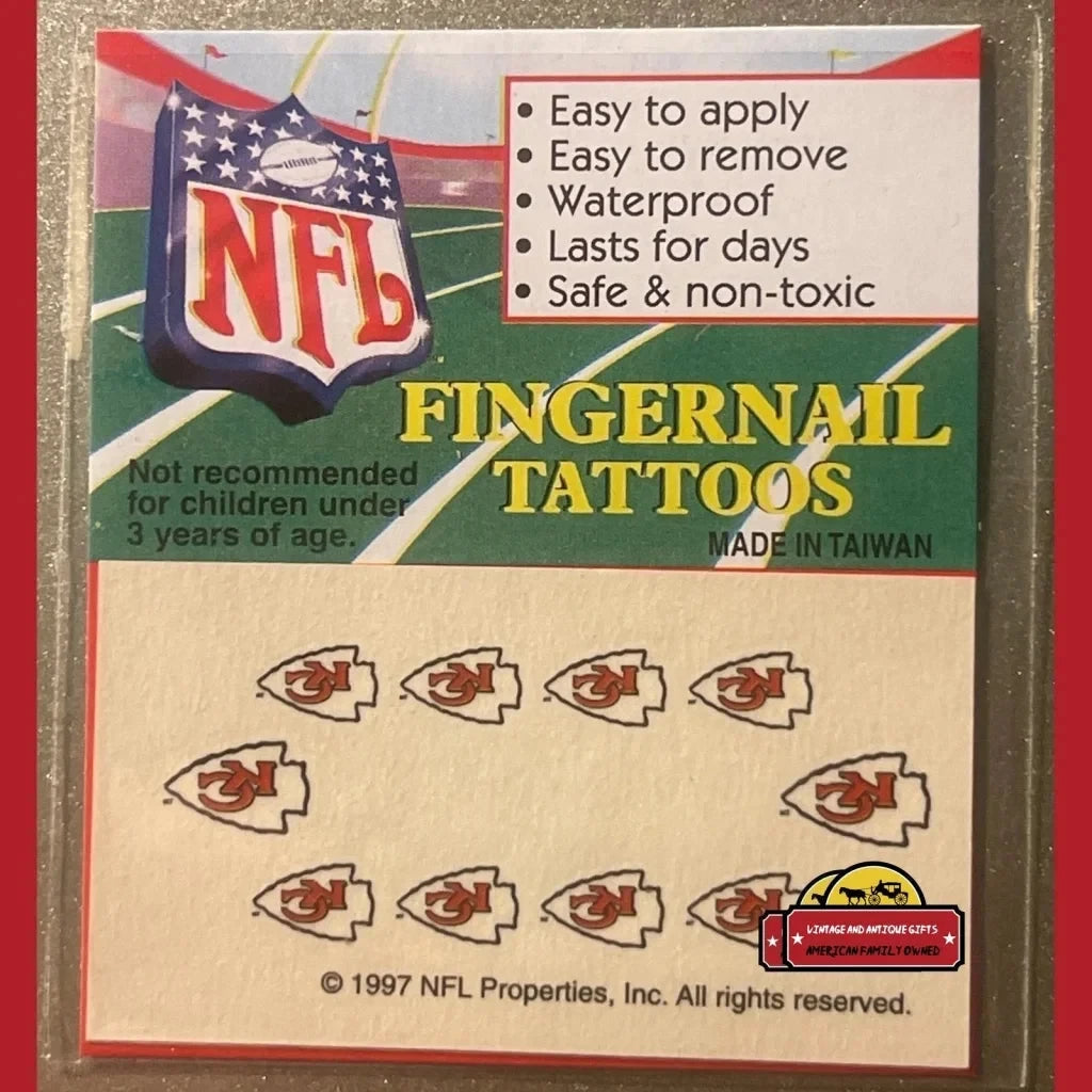 Vintage 1997 Nfl Fingernail Tattoos Kansas City Chiefs It’s Football Season!!! - Advertisements - Antique Misc.
