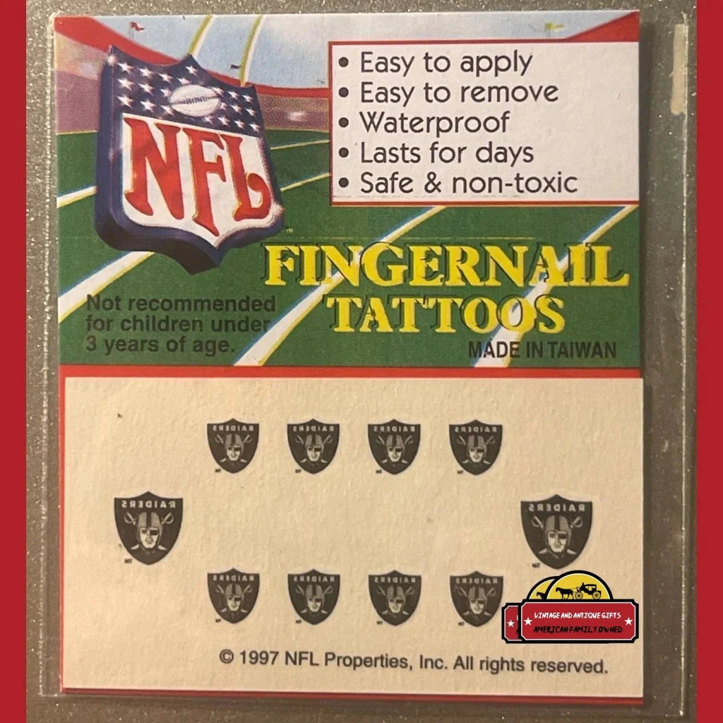 Vintage 1997 NFL Fingernail Tattoos Oakland Las Vegas Raiders It’s Football Season!!! Advertisements Tattoos: Season