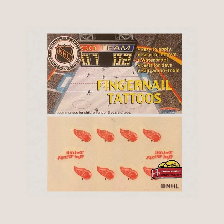 NHL fingernail tattoos featuring Detroit Red Wings for hockey fans