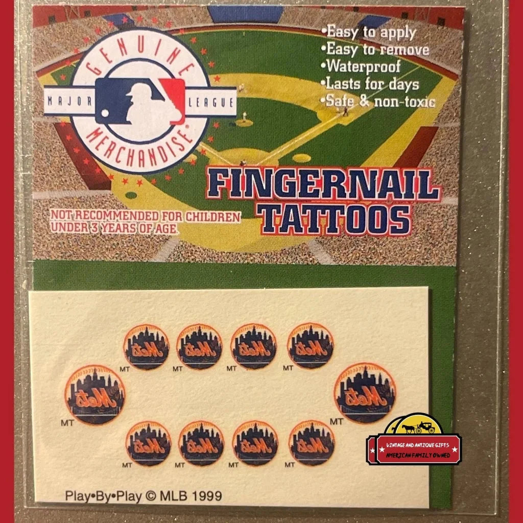 Vintage MLB fingernail tattoos featuring New York Mets from 1999 MLB merchandise