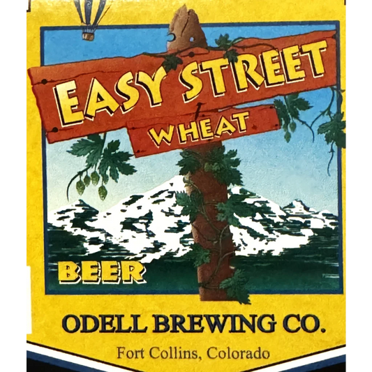 Easy Street Wheat beer label from Odell Brewing Co. with palm tree and mountain art